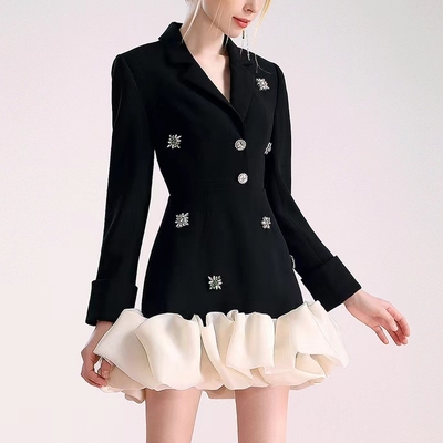 Custom Logo Full Sleeve White Pleated Blazer BA2254 Designer Women's Suit Jacket with Crystal Embellishments