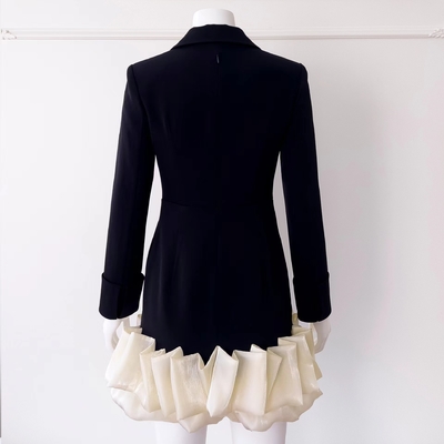 Custom Logo Full Sleeve White Pleated Blazer BA2254 Designer Women's Suit Jacket with Crystal Embellishments