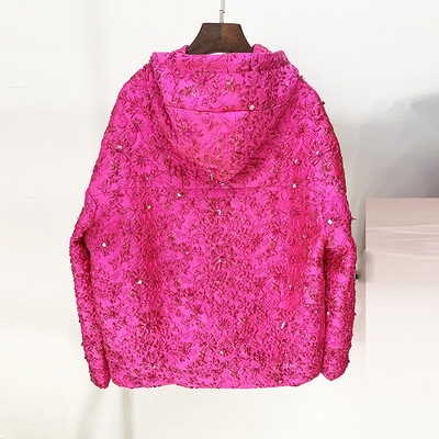 KIMSHEIN BA2257 Women's Floral Party Hooded Jacket Fashion Sport Jacket for Fashionable Ladies