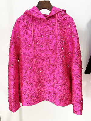 KIMSHEIN BA2257 Women's Floral Party Hooded Jacket Fashion Sport Jacket for Fashionable Ladies
