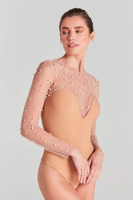Summer 2021 Women's Sexy Deep V-Neck Two-Piece Jumpsuit Pearl Tight Bodysuit with Regular Sleeves and None Craft Design