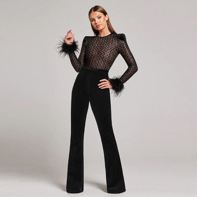 JB2245 Solid Strapless Off-shoulder Bandage Jumpsuit Elegant Black One-piece Tight Sportswear for Women Summer Season