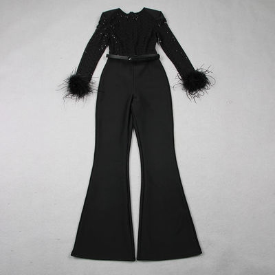 JB2245 Solid Strapless Off-shoulder Bandage Jumpsuit Elegant Black One-piece Tight Sportswear for Women Summer Season