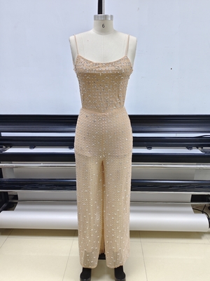 Kimshein JB2243 Women's Fashionable Sexy Backless Sleeveless Diamond Jumpsuit Mesh Women's Jumpsuit with Allure and Charm