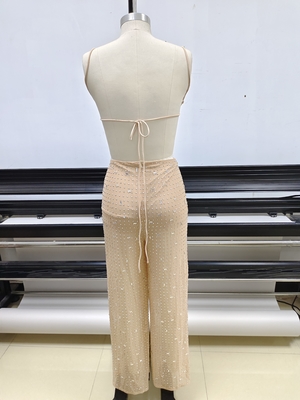 Kimshein JB2243 Women's Fashionable Sexy Backless Sleeveless Diamond Jumpsuit Mesh Women's Jumpsuit with Allure and Charm