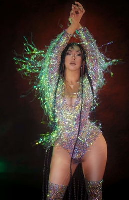 AD1174 Stage Costume for Women Shiny Fringe Tassel Water Diamond Tight Dress from Guangdong