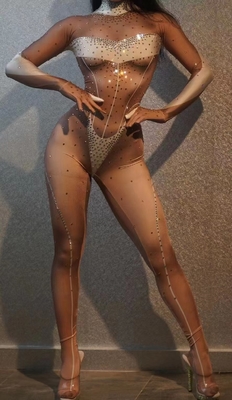 AD1595 Water Diamond Crystal Beaded Women's Sexy Tight Transparent Clubwear Lingerie Dress Ideal for a Night of Partying