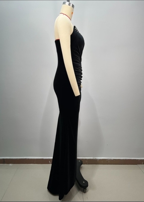 ED2746 Luxurious Velvet Evening Gown with Swarovski Crystal and Strapless Collar Detail