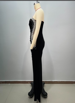 ED2746 Luxurious Velvet Evening Gown with Swarovski Crystal and Strapless Collar Detail