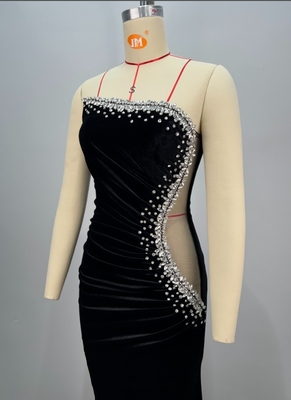 ED2746 Luxurious Velvet Evening Gown with Swarovski Crystal and Strapless Collar Detail