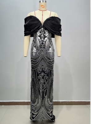 ED2748 Sequin Black Off-Shoulder Floor-Length Evening Dress for Women's Ball Party Exquisite and Luxurious Formal Wear
