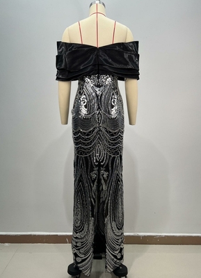 ED2748 Sequin Black Off-Shoulder Floor-Length Evening Dress for Women's Ball Party Exquisite and Luxurious Formal Wear