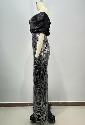ED2748 Sequin Black Off-Shoulder Floor-Length Evening Dress for Women's Ball Party Exquisite and Luxurious Formal Wear