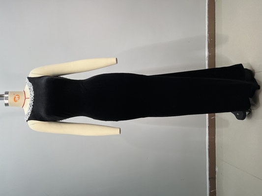 Elegant Club Party Crystal Evening Dress with Velvet Backless Design Pearl Decoration Made of Spandex/Polyester Material