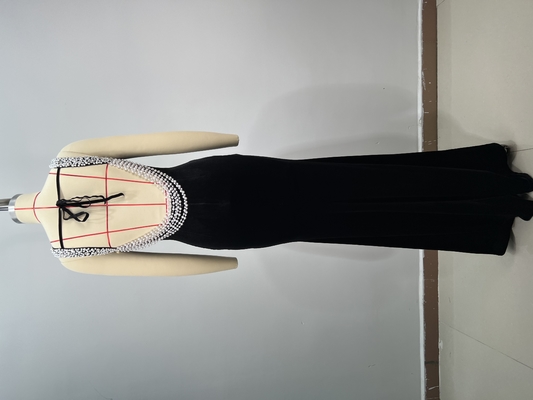 Elegant Club Party Crystal Evening Dress with Velvet Backless Design Pearl Decoration Made of Spandex/Polyester Material