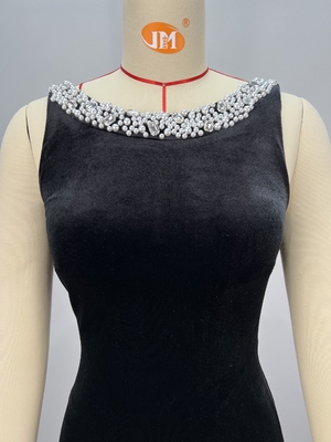 Elegant Club Party Crystal Evening Dress with Velvet Backless Design Pearl Decoration Made of Spandex/Polyester Material