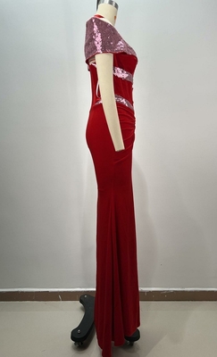 Natural Waistline Red Velvet Maxi Dress for Women at Formal Dance Celebration