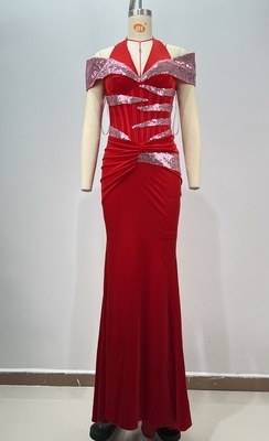 Natural Waistline Red Velvet Maxi Dress for Women at Formal Dance Celebration