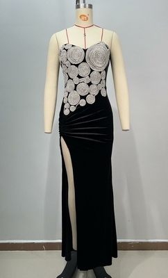 ED2741 Velvet Crystal Rhinestone Women's Ball Gown Formal Evening High Slit Long Dress Sexy Prom Dress for Formal Event