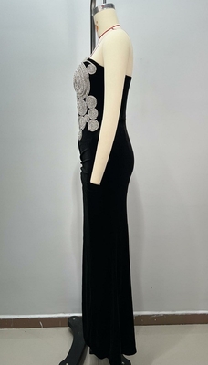 ED2741 Velvet Crystal Rhinestone Women's Ball Gown Formal Evening High Slit Long Dress Sexy Prom Dress for Formal Event