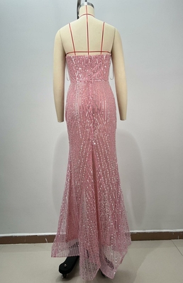 Eco-Friendly Pink Off-Shoulder Bodycon Evening Dress with Luxurious Beaded Details and Environmentally-Friendly Satin Fabric