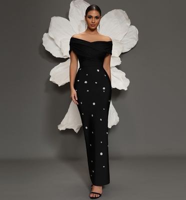 SB3424 Kimshein Crystal Bandage Dress Perfect for Elegant Occasions Off-Shoulder and Breathable