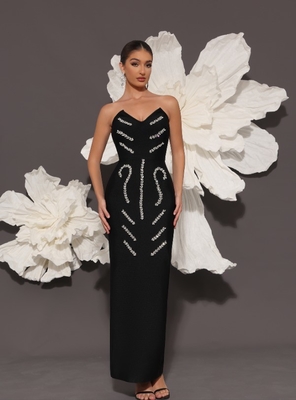 SB3425 Summer Women's Sleeveless Long Strapless Rhinestone Bandage Dress Straight Knife Skirt Customizable Logo Design