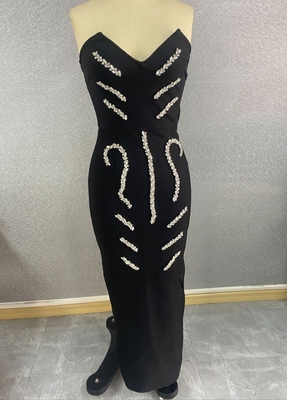 SB3425 Summer Women's Sleeveless Long Strapless Rhinestone Bandage Dress Straight Knife Skirt Customizable Logo Design