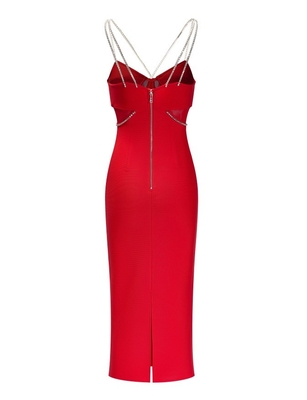 SB3421 Red Crystal Strappy Midi Dress for Women Stretchy Bodycon Club Party Luxury Dress 200 Pieces Versatile and Stylish