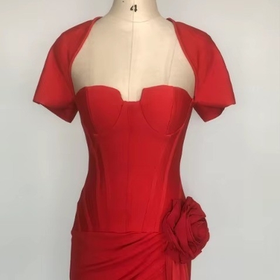 SB3422 Elegant Party Bandage Dress Women's Sexy Red Mini Tight Dress with Short Sleeves and Square Neckline