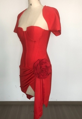 SB3422 Elegant Party Bandage Dress Women's Sexy Red Mini Tight Dress with Short Sleeves and Square Neckline