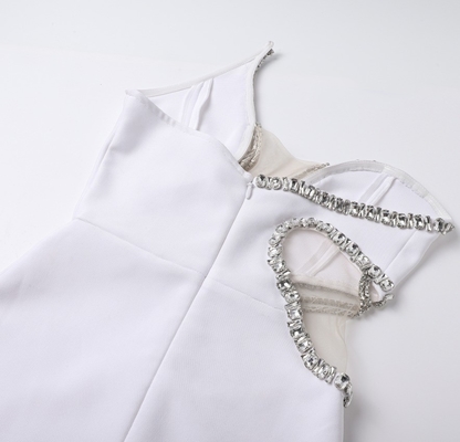 Sleeveless Off-Shoulder Bandage Dress with Sheer Mesh and Crystal Embellishments 200 Ready Pieces Custom Logo Position
