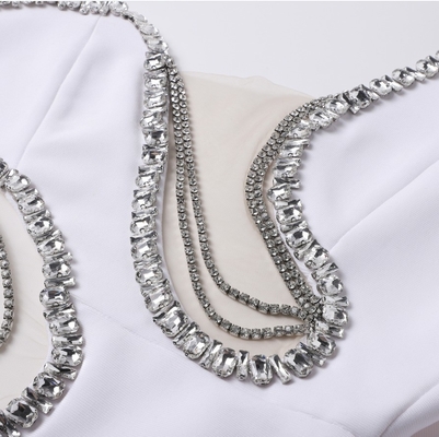 Sleeveless Off-Shoulder Bandage Dress with Sheer Mesh and Crystal Embellishments 200 Ready Pieces Custom Logo Position