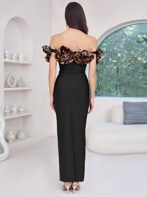 Summer Women's Sexy Maxi Dress Leopard 3D Flower Fashion Evening Dress Bandage Bodycon Dress Tight Dress with Custom Logo