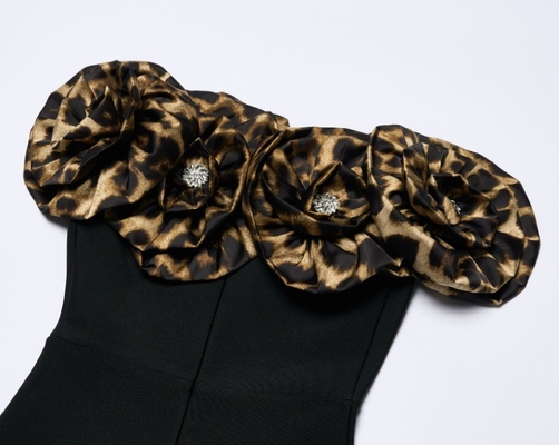 Summer Women's Sexy Maxi Dress Leopard 3D Flower Fashion Evening Dress Bandage Bodycon Dress Tight Dress with Custom Logo