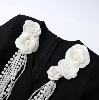 Kimshein LS2642 Bodycon Dress for Women Long Sleeves Floral Design Pearl Accents and Sexy Bandage Dress Club Set Outfit