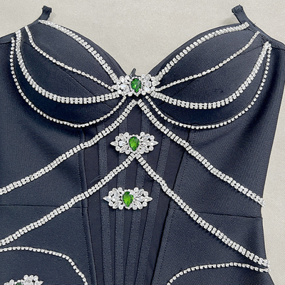 SB3414 Natural Waistline Luxurious Dress with Shimmering Crystal Fringe and Strapless Design for Elegant Evening Affairs