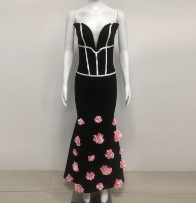 Guangdong SB3412 Kimshein Fashion Women's Strapless Evening Dress Beautiful Ball Gown 3D Flower Bandage Dress All Seasons