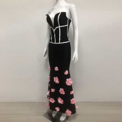 Guangdong SB3412 Kimshein Fashion Women's Strapless Evening Dress Beautiful Ball Gown 3D Flower Bandage Dress All Seasons