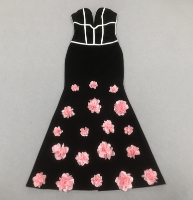 Guangdong SB3412 Kimshein Fashion Women's Strapless Evening Dress Beautiful Ball Gown 3D Flower Bandage Dress All Seasons