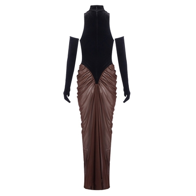 Stylish and Elegant Women's 340g Fabric Weight Velvet Mesh Ruffle Maxi Dress with Polyester Material