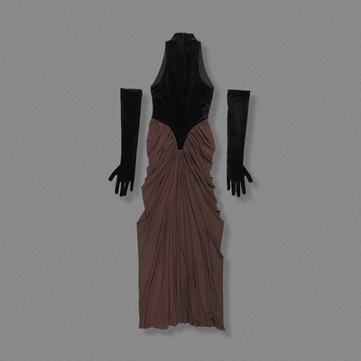 Stylish and Elegant Women's 340g Fabric Weight Velvet Mesh Ruffle Maxi Dress with Polyester Material