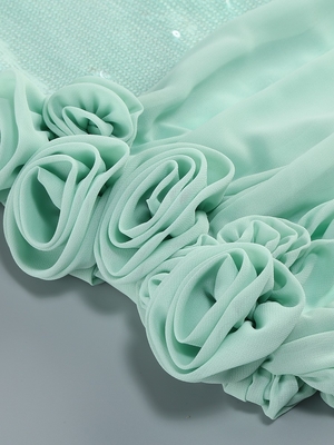SB3415 Green Sequin Italian Noodle Straps and Floral Netting Mini Dress for Women's Nightclub Clothing 7-Day Fast Sampling