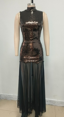 Polyester Material SB3416 Kimshein Women's Fashion High Neck Sequin Dress Sexy Mesh Evening Dress for Nightclub Clothing
