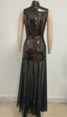 Polyester Material SB3416 Kimshein Women's Fashion High Neck Sequin Dress Sexy Mesh Evening Dress for Nightclub Clothing