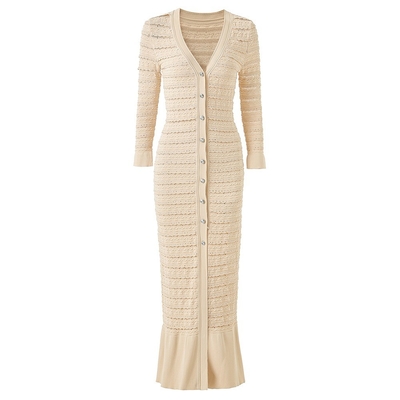 Button-Decorated KD2362 Kimshein Luxury Dress for Women's Party and Fashionable Knitted Straight Cut Dress in Pure Color