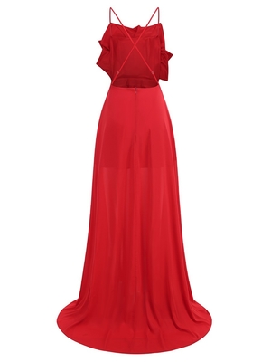 340g Weight Satin Fabric Sexy Red Floor-Length Sleeveless Backless Dress for Sexy and Fashionable Club