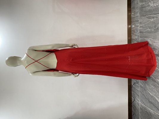 340g Weight Satin Fabric Sexy Red Floor-Length Sleeveless Backless Dress for Sexy and Fashionable Club