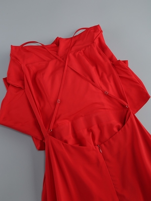 340g Weight Satin Fabric Sexy Red Floor-Length Sleeveless Backless Dress for Sexy and Fashionable Club