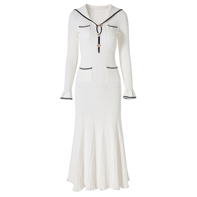 KD2361 Women's Knitted Long Sleeve Maxi Fashion Dress Tight-Fitting Clothing with Customizable Logo/Graphic Technology